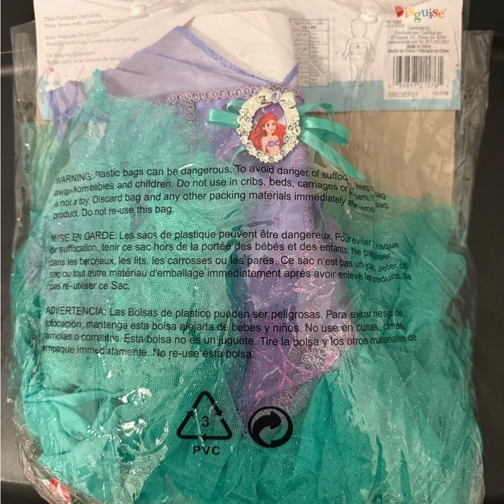 Infant Ariel costume tutu dress with character cameo NIP Ages 12-18 months